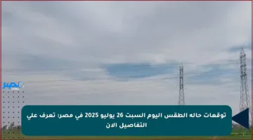 توقعات حالة الطقس اليوم السبت 26 يوليو 2025 في مصر: تعرف على التفاصيل الآن